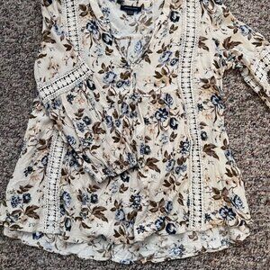 AE Oversized Boho, Cottage core Blouse with Lace Details – XS